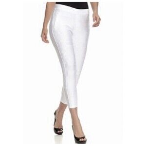 High Fifth White Diamond Textured Stretch Knit Cropped Legging ,stretch Waist